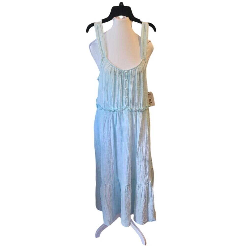 Time and Tru Aqua Freeze Double Cloth Gauze Tiered Midi Dress XXXL 22 NEW
